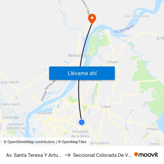 Av. Santa Teresa Y Arturo Pereira to Seccional Colorada De Villa Hayes map