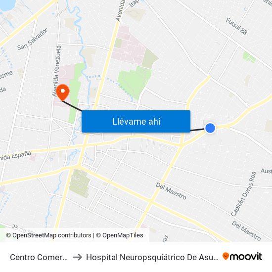 Centro Comercial to Hospital Neuropsquiátrico De Asunción map
