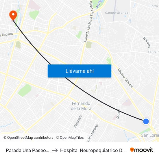 Parada Una Paseo Amelia to Hospital Neuropsquiátrico De Asunción map
