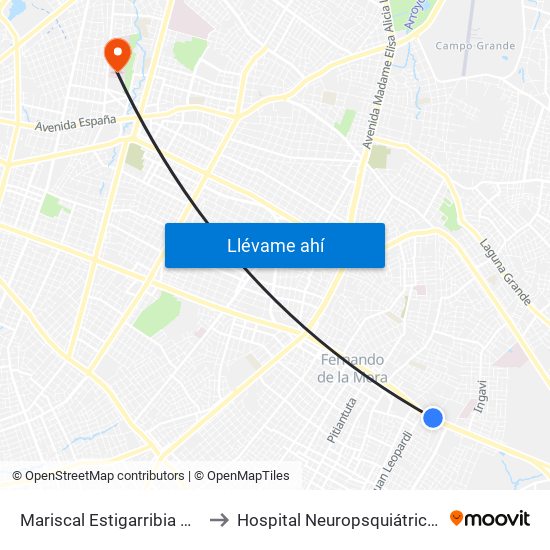 Mariscal Estigarribia X Atilio Galfre to Hospital Neuropsquiátrico De Asunción map