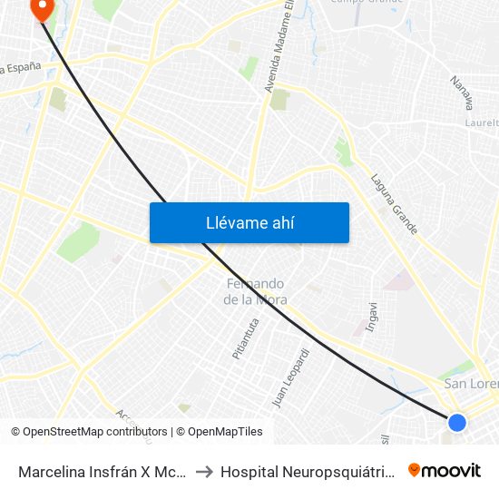 Marcelina Insfrán X Mcal. Estigarribia to Hospital Neuropsquiátrico De Asunción map