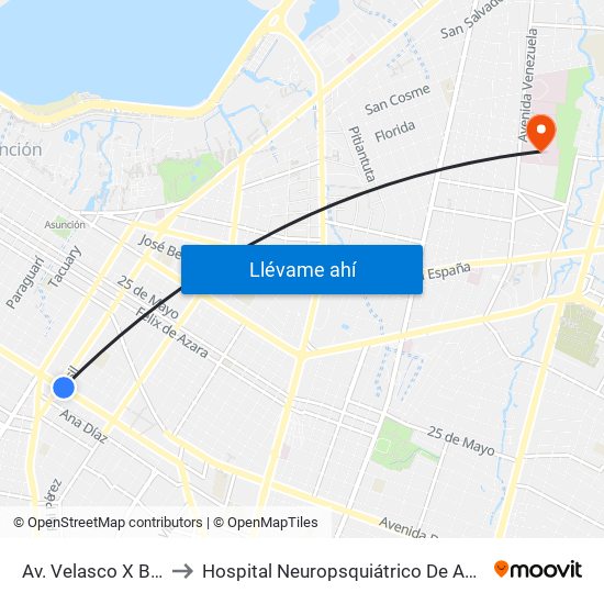 Av. Velasco X Brasil to Hospital Neuropsquiátrico De Asunción map