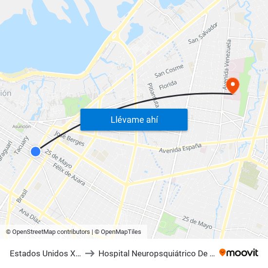 Estados Unidos X Azara to Hospital Neuropsquiátrico De Asunción map