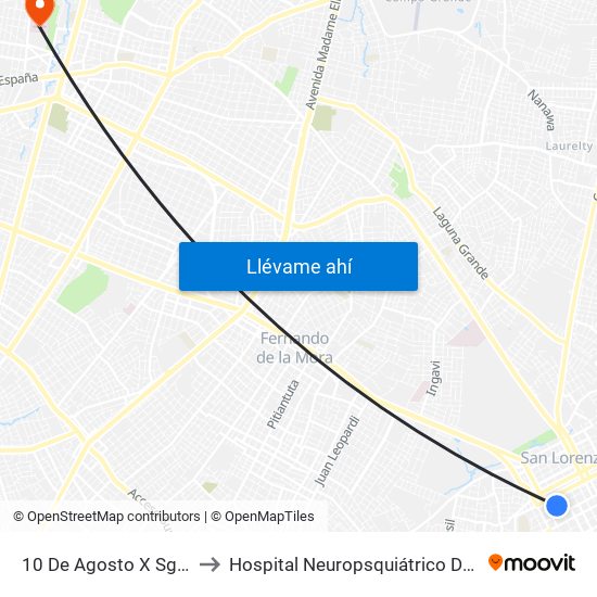 10 De Agosto X Sgto. Silva to Hospital Neuropsquiátrico De Asunción map