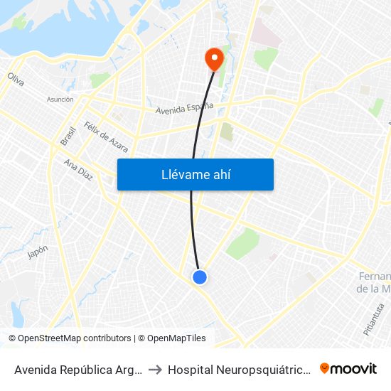 Avenida República Argentina, 3016 to Hospital Neuropsquiátrico De Asunción map