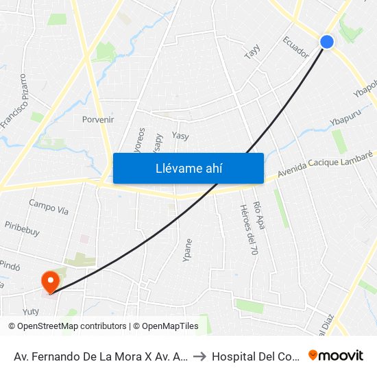 Av. Fernando De La Mora X Av. Argentina to Hospital Del Corazón map