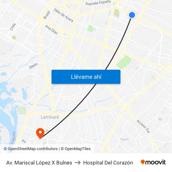 Av. Mariscal López X Bulnes to Hospital Del Corazón map