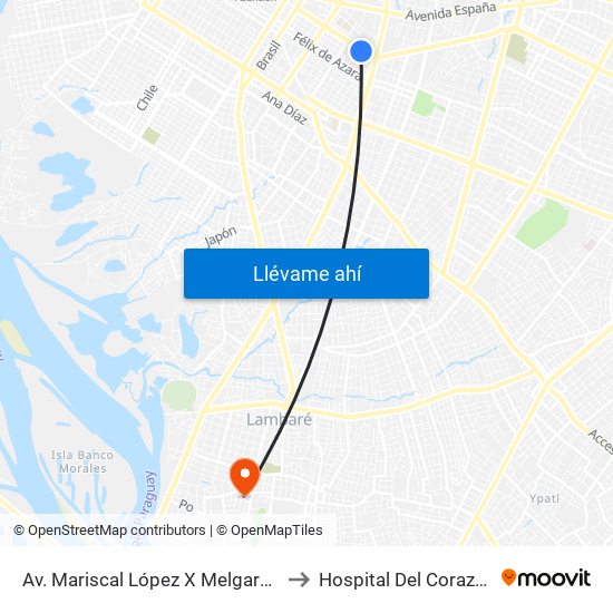 Av. Mariscal López X Melgarejo to Hospital Del Corazón map