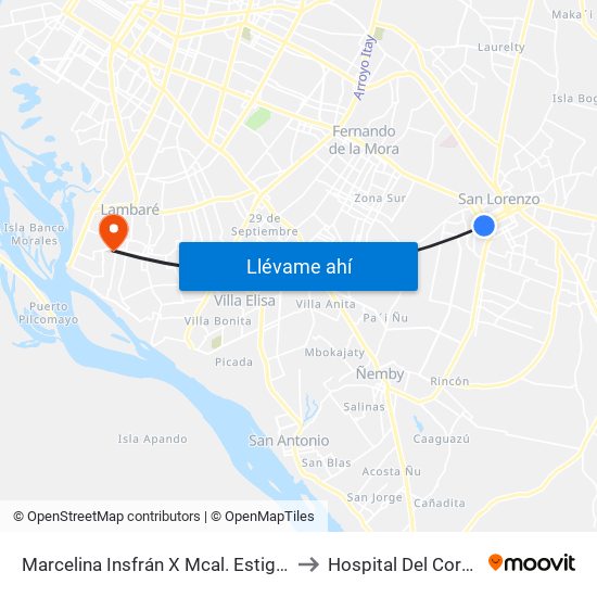 Marcelina Insfrán X Mcal. Estigarribia to Hospital Del Corazón map