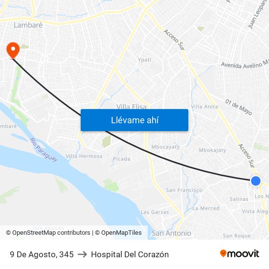9 De Agosto, 345 to Hospital Del Corazón map