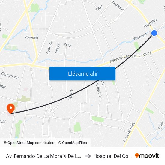 Av. Fernando De La Mora X De La Victoria to Hospital Del Corazón map
