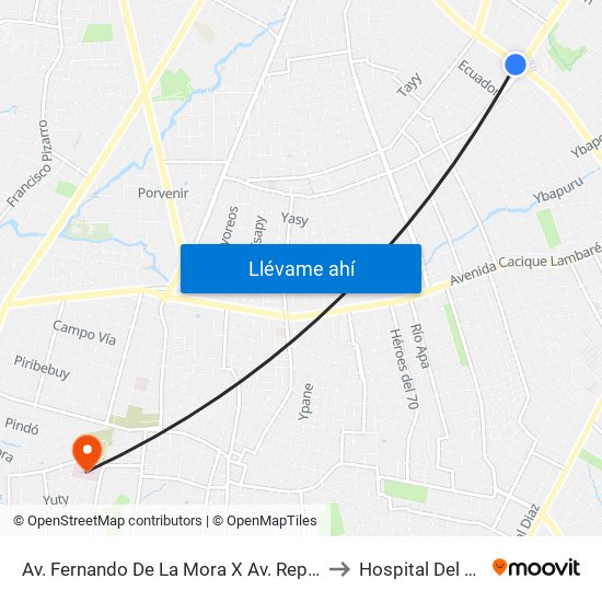 Av. Fernando De La Mora X Av. República Argentina to Hospital Del Corazón map