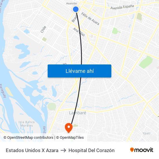 Estados Unidos X Azara to Hospital Del Corazón map