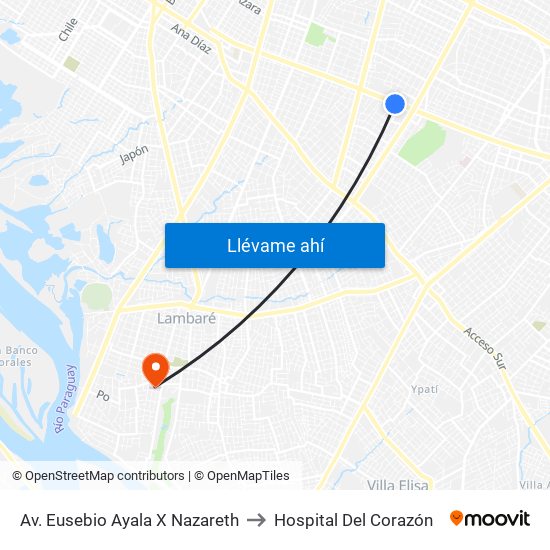 Av. Eusebio Ayala X Nazareth to Hospital Del Corazón map
