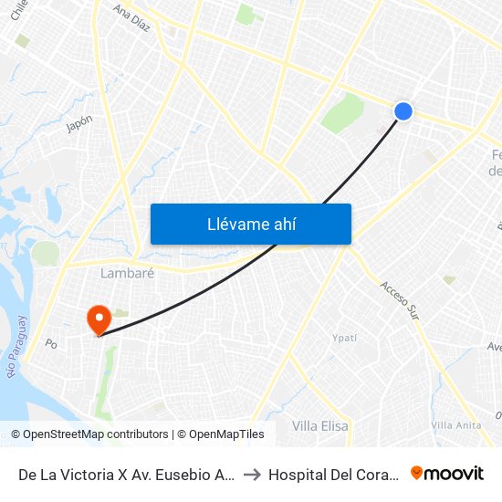 De La Victoria X Av. Eusebio Ayala to Hospital Del Corazón map