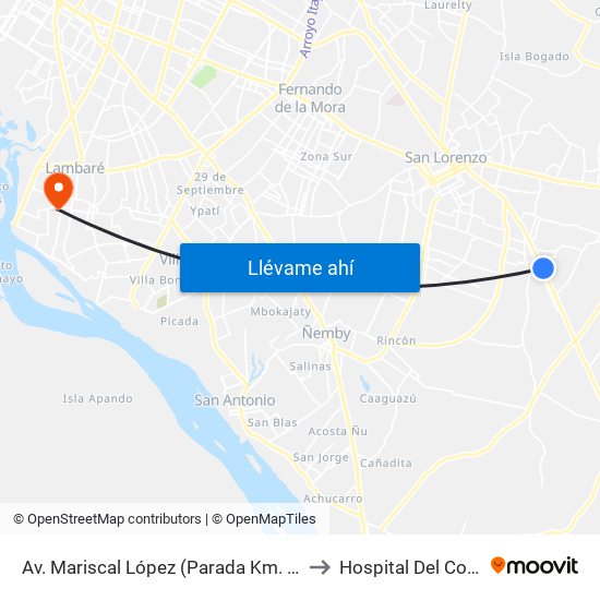Av. Mariscal López (Parada Km. 17 (1/2)) to Hospital Del Corazón map