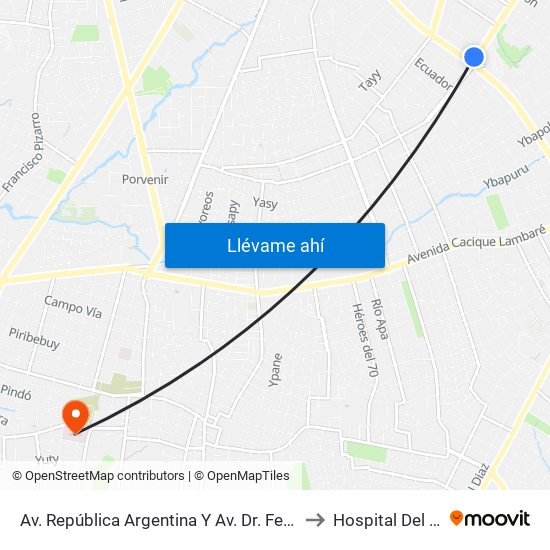 Av. República Argentina Y Av. Dr. Fernando De La Mora to Hospital Del Corazón map