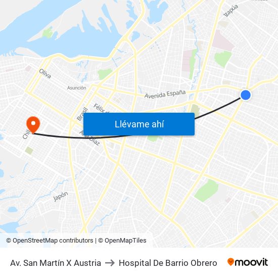 Av. San Martín X Austria to Hospital De Barrio Obrero map