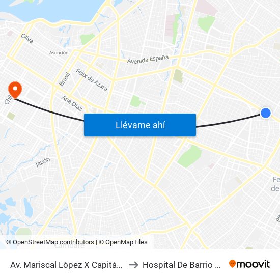 Av. Mariscal López X Capitán Bueno to Hospital De Barrio Obrero map
