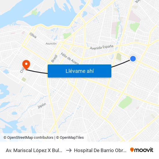 Av. Mariscal López X Bulnes to Hospital De Barrio Obrero map