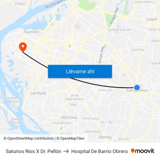 Saturios Ríos X Dr. Pellón to Hospital De Barrio Obrero map
