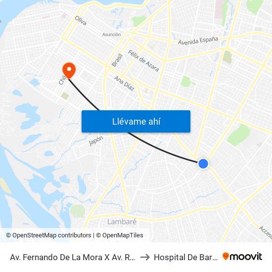 Av. Fernando De La Mora X Av. República Argentina to Hospital De Barrio Obrero map