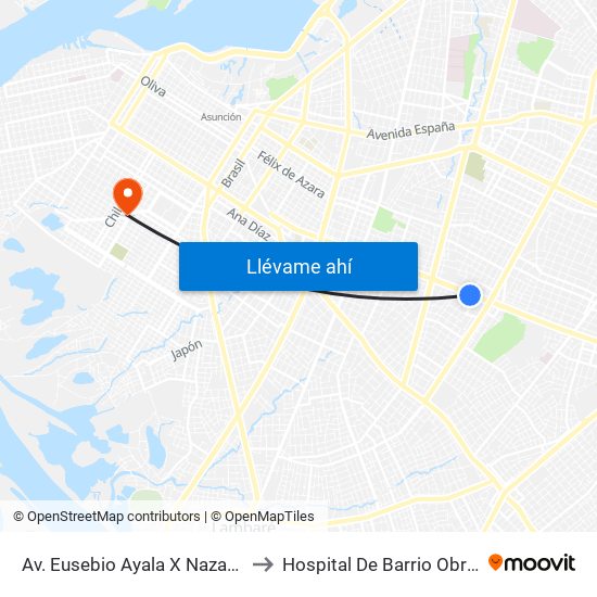 Av. Eusebio Ayala X Nazareth to Hospital De Barrio Obrero map