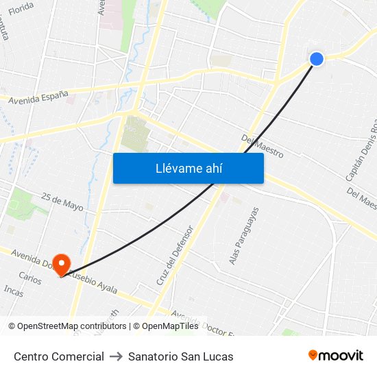 Centro Comercial to Sanatorio San Lucas map