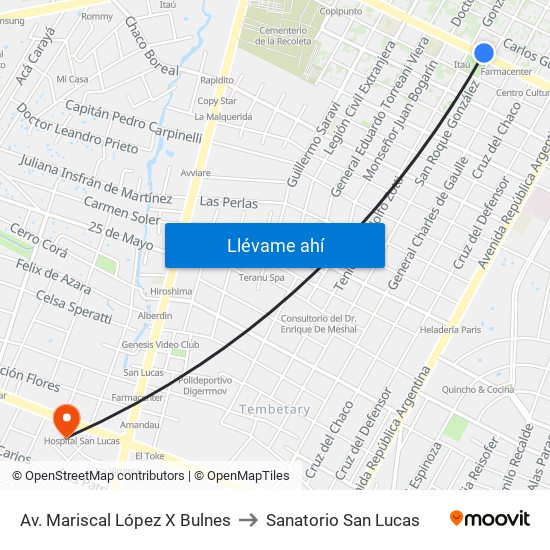Av. Mariscal López X Bulnes to Sanatorio San Lucas map