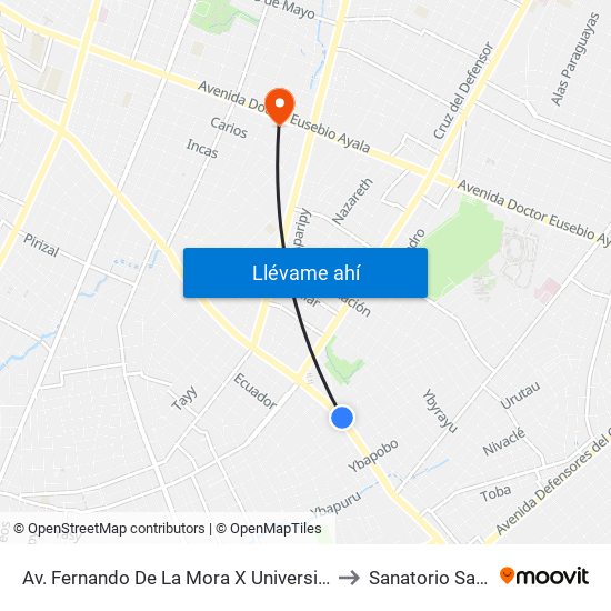 Av. Fernando De La Mora X Universitarios Del Chaco to Sanatorio San Lucas map