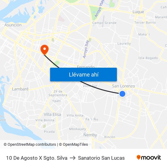 10 De Agosto X Sgto. Silva to Sanatorio San Lucas map