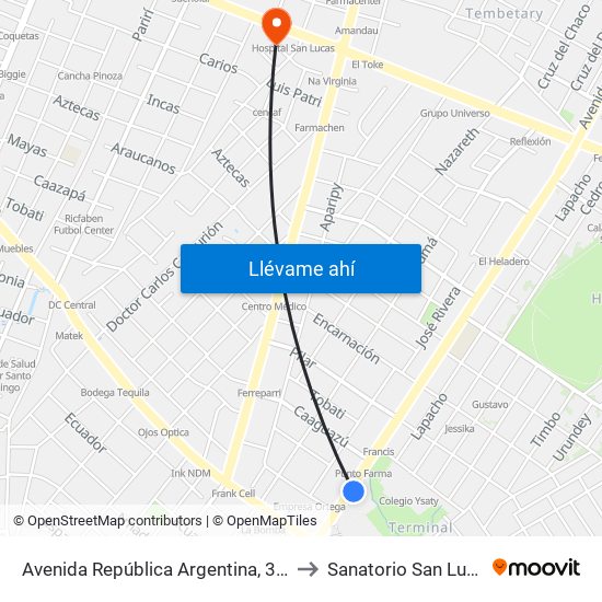 Avenida República Argentina, 3016 to Sanatorio San Lucas map