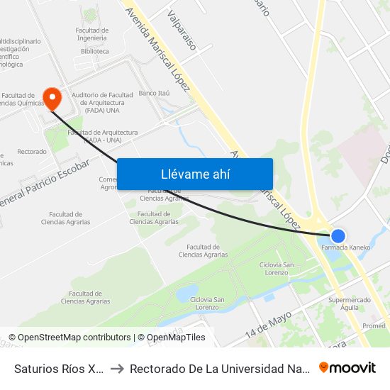 Saturios Ríos X Dr. Pellón to Rectorado De La Universidad Nacional De Asunción map