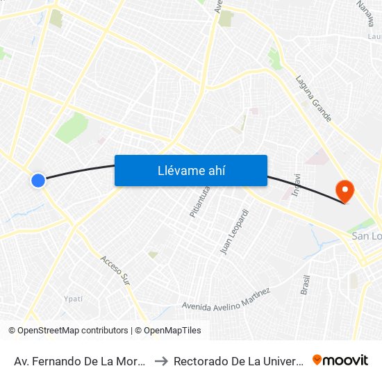 Av. Fernando De La Mora X Universitarios Del Chaco to Rectorado De La Universidad Nacional De Asunción map