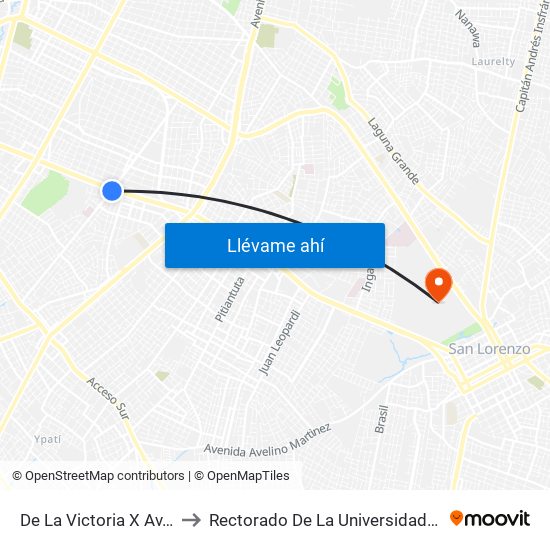 De La Victoria X Av. Eusebio Ayala to Rectorado De La Universidad Nacional De Asunción map