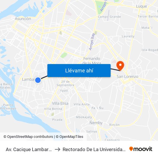 Av. Cacique Lambaré Y Calle Escobar to Rectorado De La Universidad Nacional De Asunción map