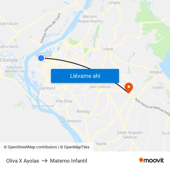 Oliva X Ayolas to Materno Infantil map