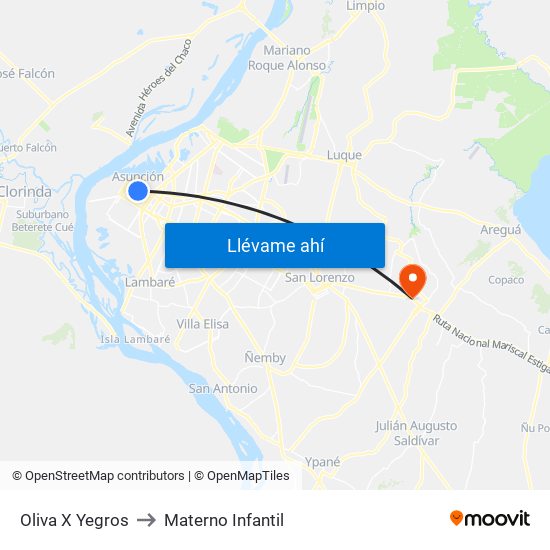 Oliva X Yegros to Materno Infantil map