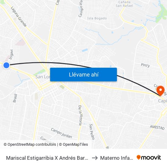 Mariscal Estigarribia X Andrés Barbero to Materno Infantil map