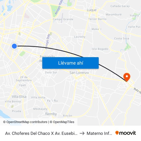 Av. Choferes Del Chaco X Av. Eusebio Ayala to Materno Infantil map