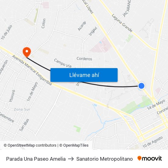 Parada Una Paseo Amelia to Sanatorio Metropolitano map