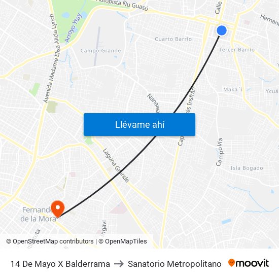 14 De Mayo X Balderrama to Sanatorio Metropolitano map