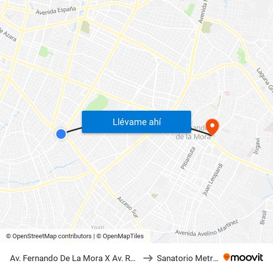 Av. Fernando De La Mora X Av. República Argentina to Sanatorio Metropolitano map