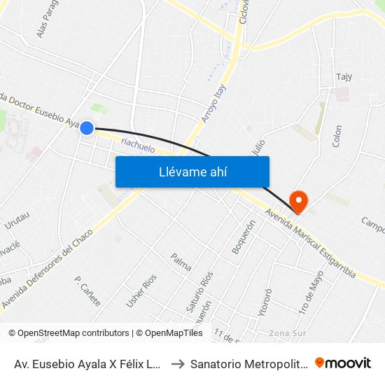 Av. Eusebio Ayala X Félix Lopéz to Sanatorio Metropolitano map