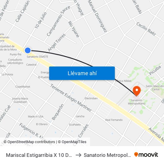 Mariscal Estigarribia X 10 De Julio to Sanatorio Metropolitano map