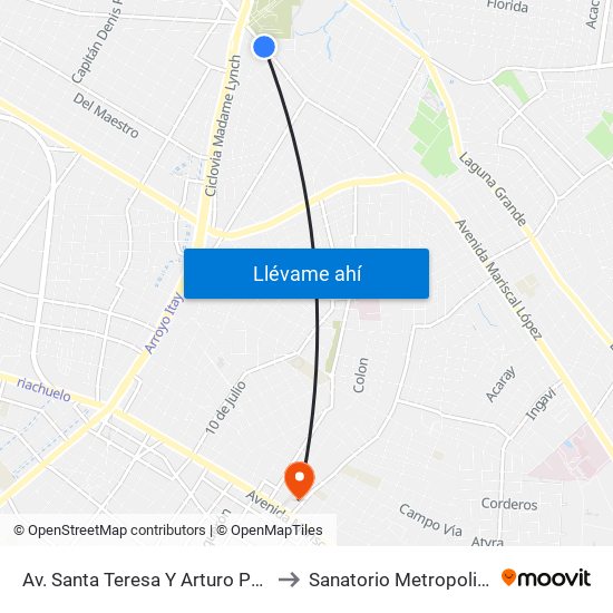 Av. Santa Teresa Y Arturo Pereira to Sanatorio Metropolitano map