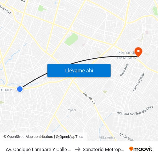 Av. Cacique Lambaré Y Calle Escobar to Sanatorio Metropolitano map