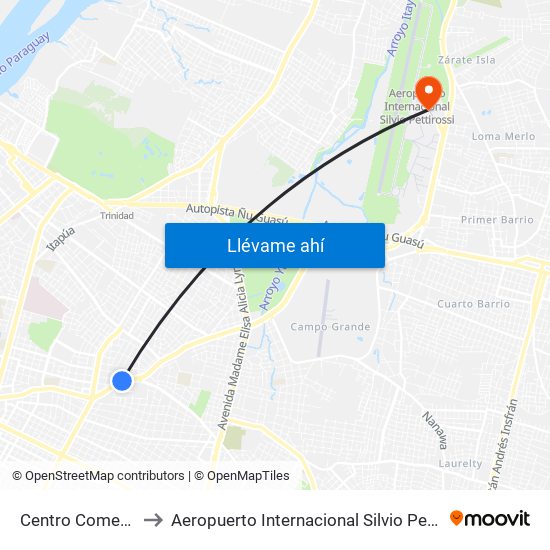 Centro Comercial to Aeropuerto Internacional Silvio Pettirossi map