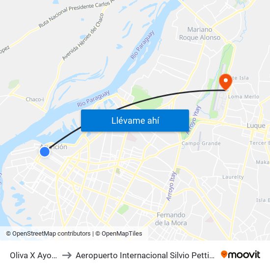 Oliva X Ayolas to Aeropuerto Internacional Silvio Pettirossi map