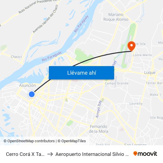 Cerro Corá X Tacuary to Aeropuerto Internacional Silvio Pettirossi map